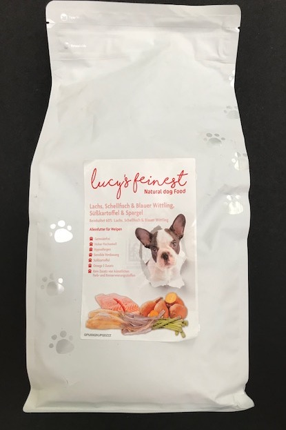 Lucy`s Feinest SB Puppy Lachs,Schellfisch & Blauer Wittling  mit Süßkartoffel u. Spargel 2 kg